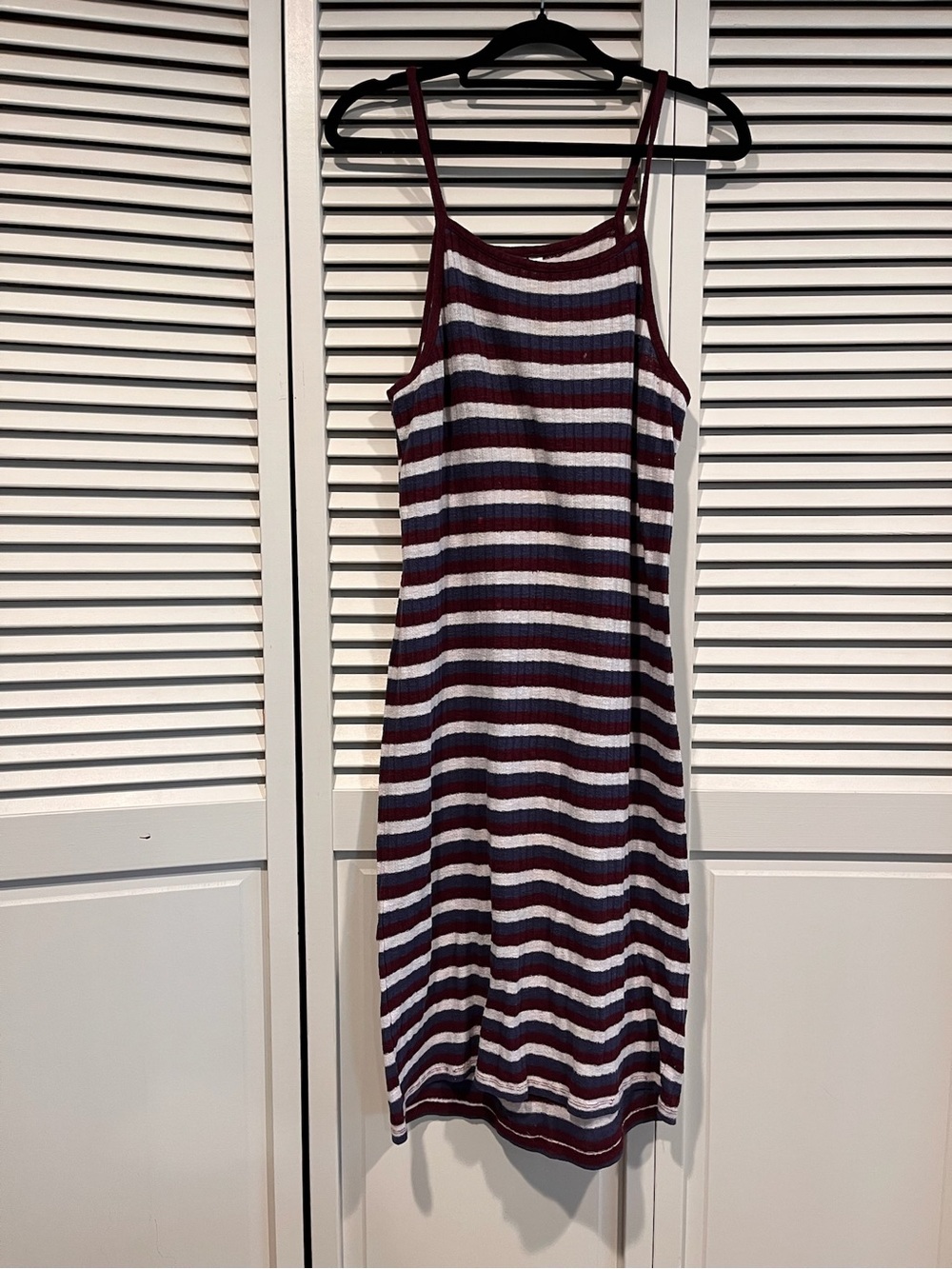 Kensie Striped Rib-Knit Midi Dress - Burgundy, Navy & White Classic Summer!